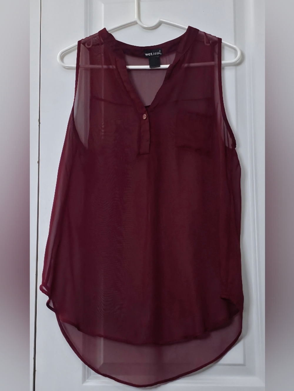 Wet Seal Burgundy Sleeveless Sheer V-Neck Chiffon Tank